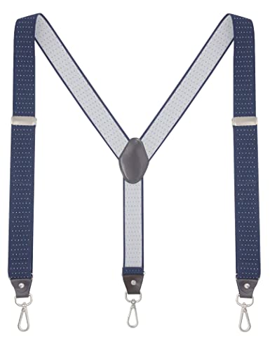 Ausukler Hosenträger Herren Extra Stark 3,5cm Breit mit Drehbaren Haken und Elastischen Riemen Y-back für Jeans (Marineblau Punkte) von Ausukler