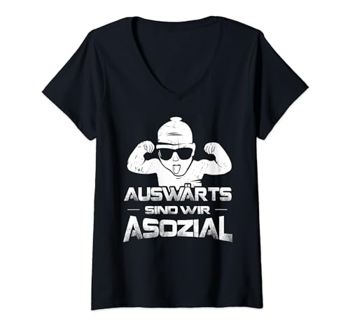 Damen Auswärts sind wir asozial für Ultras Fußballfans T-Shirt mit V-Ausschnitt Damen Auswärts sind wir asozial für Ultras Fußballfans T-Shirt mit V-Ausschnitt von Auswärts sind wir asozial