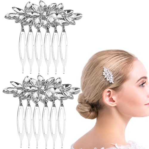 2 Stück Brautschmuck Hochzeit Haarkämme für Frauen Accessoires, Kristall Braut Kopfschmuck Strass Haarteile Brautjungfer Seitenkämme Haarschmuck für Frauen und Mädchen von Auswalar