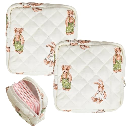 Auswalar Kleine gesteppte Make-up-Tasche aus Baumwolle für Geldbörse, Kosmetiktasche mit Fächern, 2 Stück von Auswalar