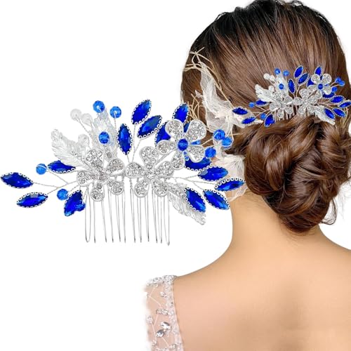 Blume Braut Blau Strass Haarkamm Haarschmuck Strass Haarteil für Frauen und Mädchen Blume Braut Blau Strass Haarkamm Haarschmuck Strass Haarteil für Frauen und Mädchen von Auswalar