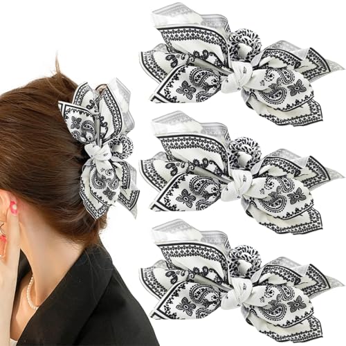 Boho-Haarklammern für Damen, mit Cashew-Blumenmuster, geometrische Haarspangen, für dickes Haar, Paisleymuster, Schleifenknoten, bezaubernde Haarklammern, rutschfest, modisches Haar-Accessoire, 3 von Auswalar