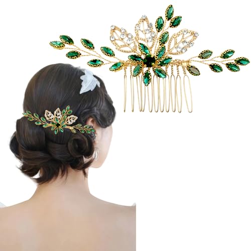 Brautschmuck, grün-goldener Kristall-Haarkamm, Hochzeits-Strass-Haarkamm, modische Haarspange, handgefertigtes Haar-Accessoire für Braut, Hochzeit, Abschlussball, Mädchen, Kopfschmuck von Auswalar