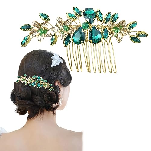 Brautschmuck, grüner Kristall-Haarkamm, Hochzeits-Strass-Haarkamm, modische Haarspange, handgefertigtes Haar-Accessoire für Braut, Hochzeit, Abschlussball, Mädchen, Kopfschmuck von Auswalar