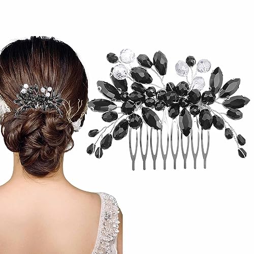 Brautschmuck, schwarzer Kristall-Haarkamm, Hochzeits-Strass-Haarkamm, modische Haarspange, handgefertigtes Haar-Accessoire für Braut, Hochzeit, Abschlussball, Mädchen, Kopfschmuck von Auswalar