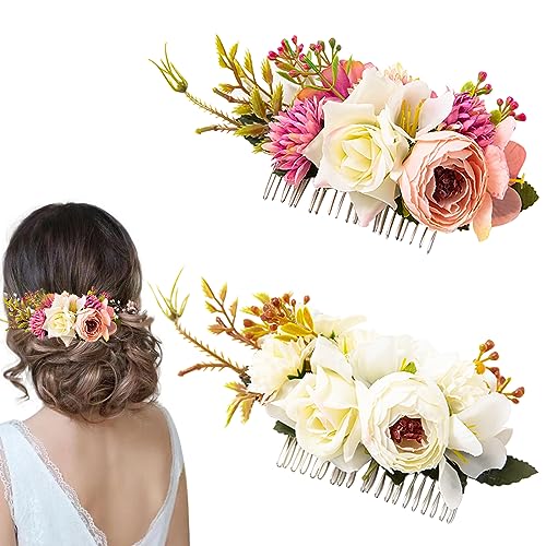 Haarkämme aus Metall, künstliche Rosen, Haarkämme, Haarspangen, Haarklammern, Haarklammern, Haarklammern, Haarklammern, Haarknoten, Haarknoten, Chignon, Haarschmuck für Frauen, Blumenmädchen, Braut, von Auswalar