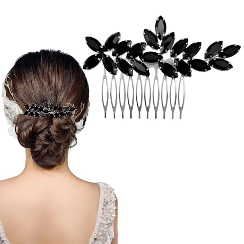 Haarkamm für Hochzeit, Brautschmuck, schwarzer Kristall, Hochzeits-Strass-Haarkamm, modische Haarspange, handgefertigtes Haar-Accessoire für Braut, Hochzeit, Abschlussball, Mädchen, Kopfschmuck von Auswalar