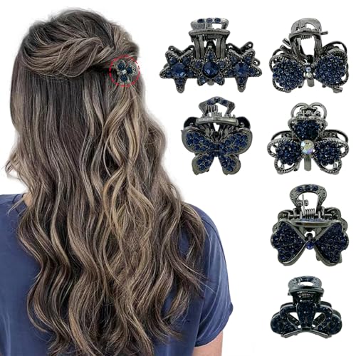Mini-Haarnadeln im Vintage-Blumen-Design, Kristall-Strass, rutschfeste Clips, französisches Styling, Haarschmuck für Damen und Mädchen, Blau, 6 Stück Mini-Haarnadeln im Vintage-Blumen-Design, Kristall-Strass, rutschfeste Clips, französisches Styling, Haarschmuck für Damen und Mädchen, Blau, 6 Stück von Auswalar