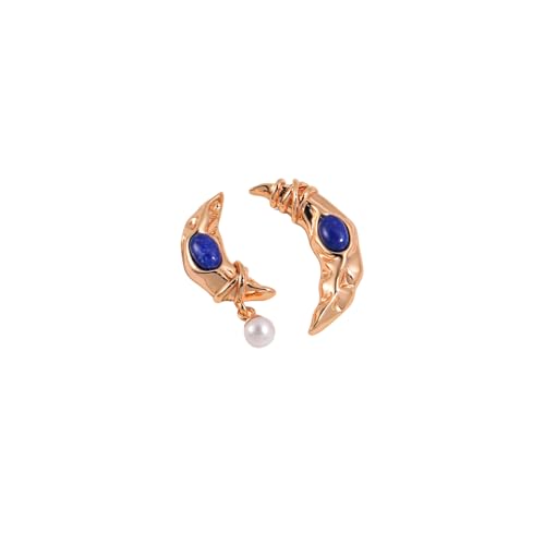 Autarky Star Perlen Ohrringe Damen Silber 925 Hängend Lapislazuli Ohrstecker Damen Hypoallergene Ohrringe Pearl Earrings füR MäDchen (Mond Gold) von Autarky Star