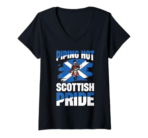 Damen Paspelierung Scottish Pride Dudelsackspieler-Flagge T-Shirt mit V-Ausschnitt Damen Paspelierung Scottish Pride Dudelsackspieler-Flagge T-Shirt mit V-Ausschnitt von Authentic Bagpiper Scottish Patriot Spirit