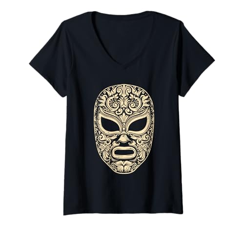 Damen Aufwendige Luchandor mexikanische Wrestling-Maske T-Shirt mit V-Ausschnitt Damen Aufwendige Luchandor mexikanische Wrestling-Maske T-Shirt mit V-Ausschnitt von Authentic Luchandor Mexican Wrestling Mask Art