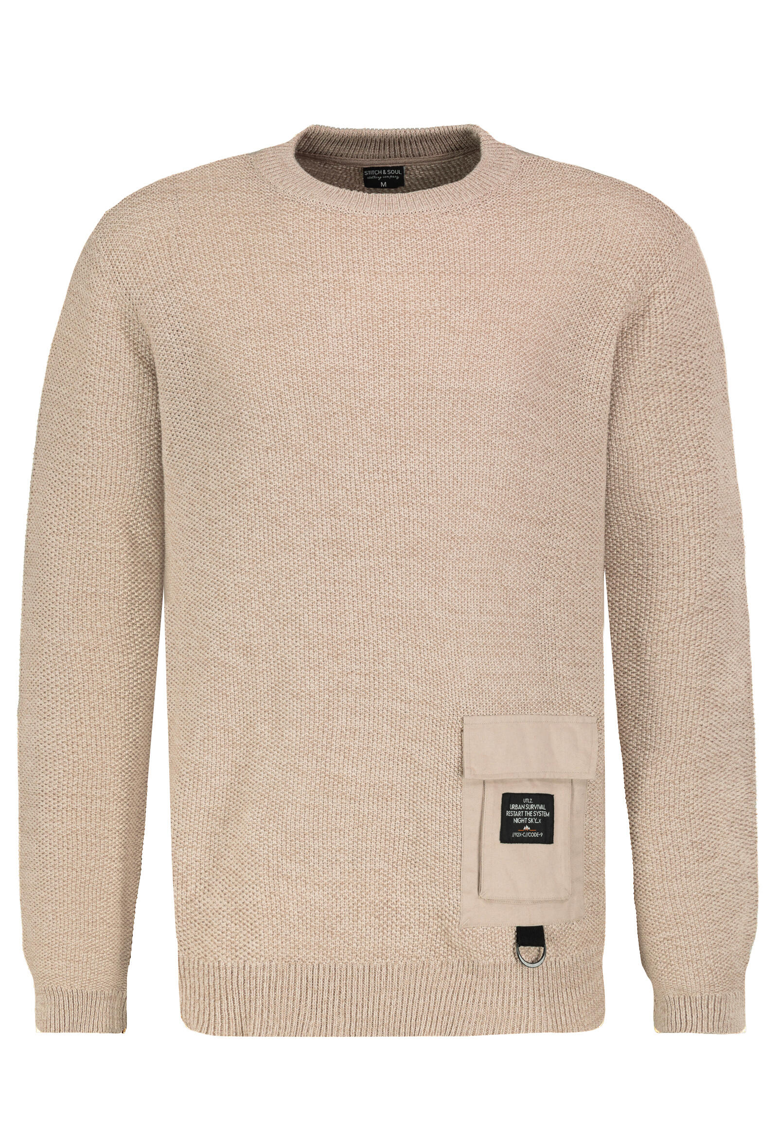 Authentic Style - HAKA Pullover,langarm,Rundhals mit Ripp-Blende,rippe an Ärmel und Saum, aufgesetzte Tasche aus Ko... sand - Gr. - XXL von Authentic Style