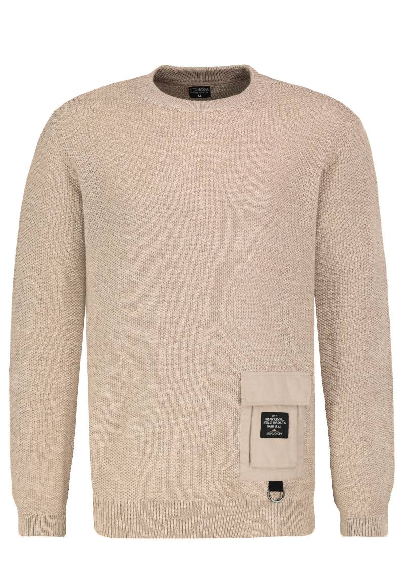Authentic Style - HAKA Pullover,langarm,Rundhals mit Ripp-Blende,rippe an Ärmel und Saum, aufgesetzte Tasche aus Ko... sand - Gr. - XXL von Authentic Style