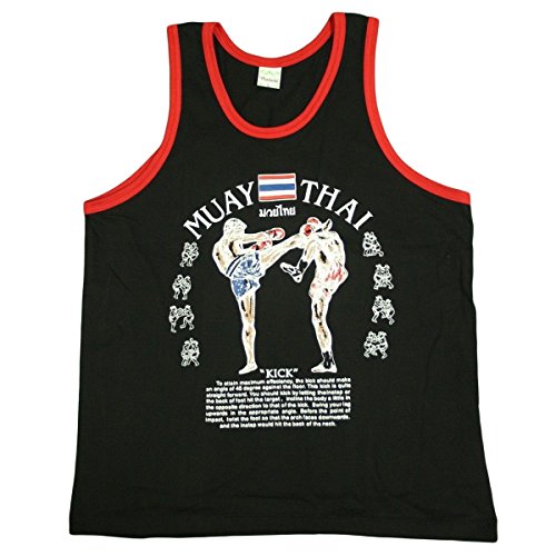 Herren Tank Top Singlet Gym Muay Thai Herren T-Shirt Baumwolle 100% Made in Thailand, Herren, schwarz von AuthenticAsia