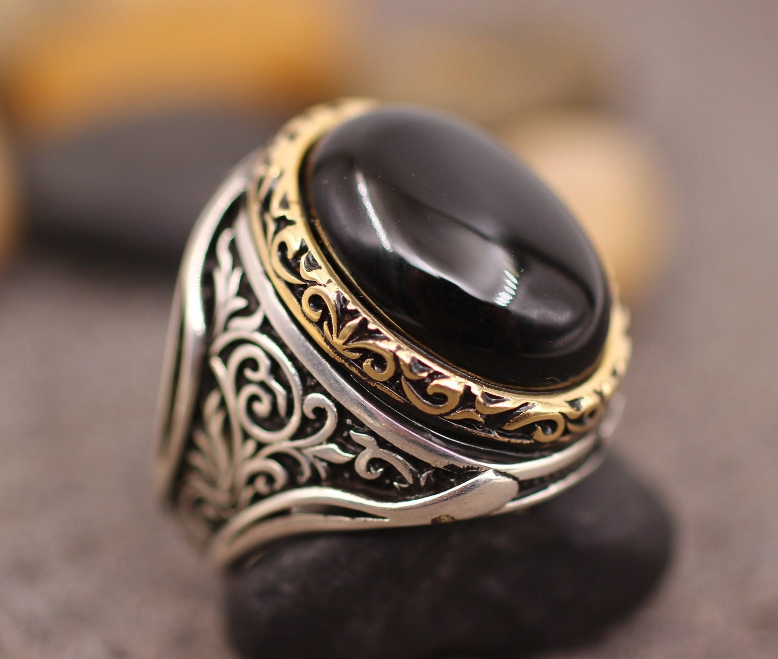 sterling Silber 925 Herren Ring, Onyx Geschenk Für Ihn, Ottoman Ihn von AuthenticDesignArt