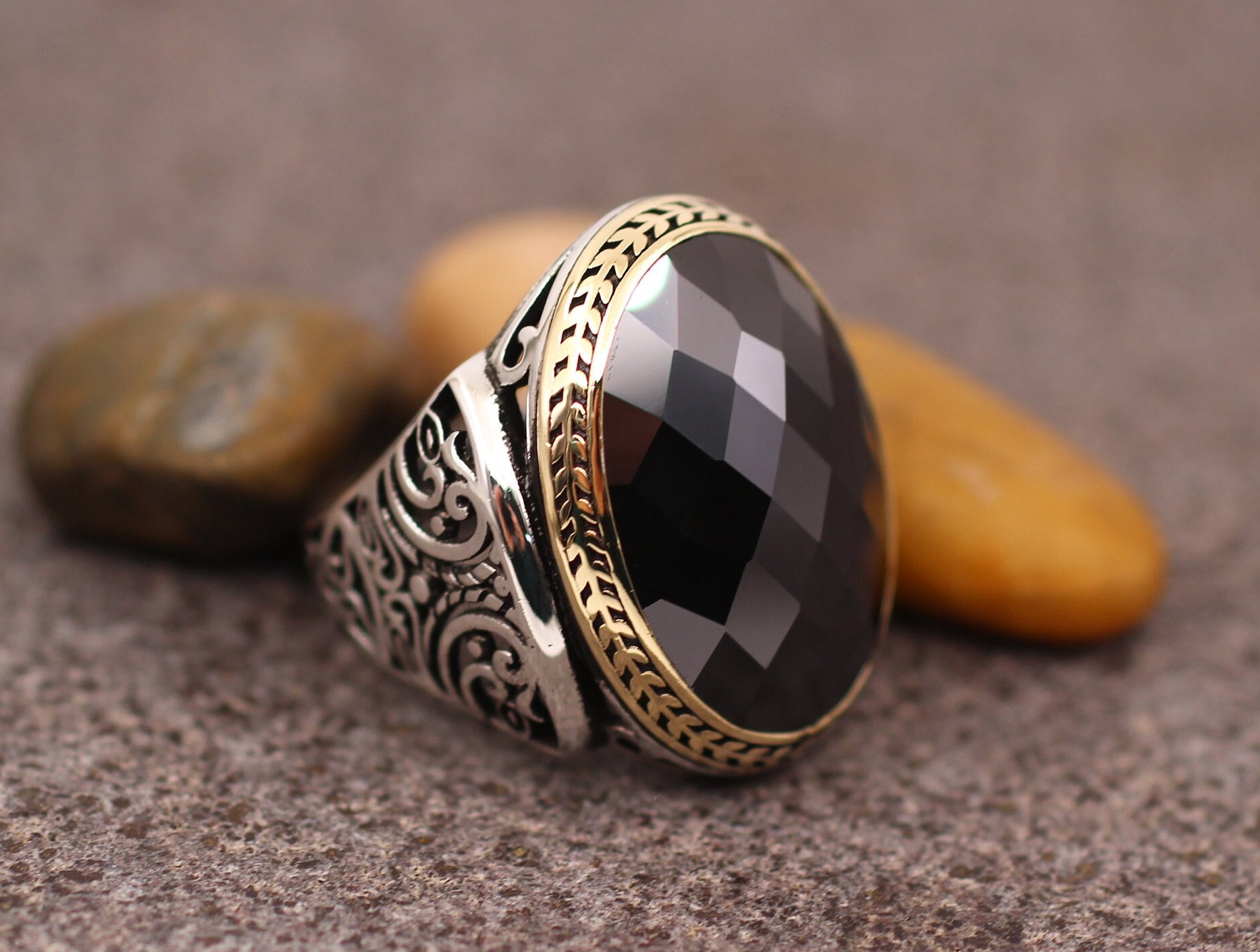 sterling Silber 925 Herren Ring, Onyx Geschenk Für Ihn, Ottoman Ihn von AuthenticDesignArt