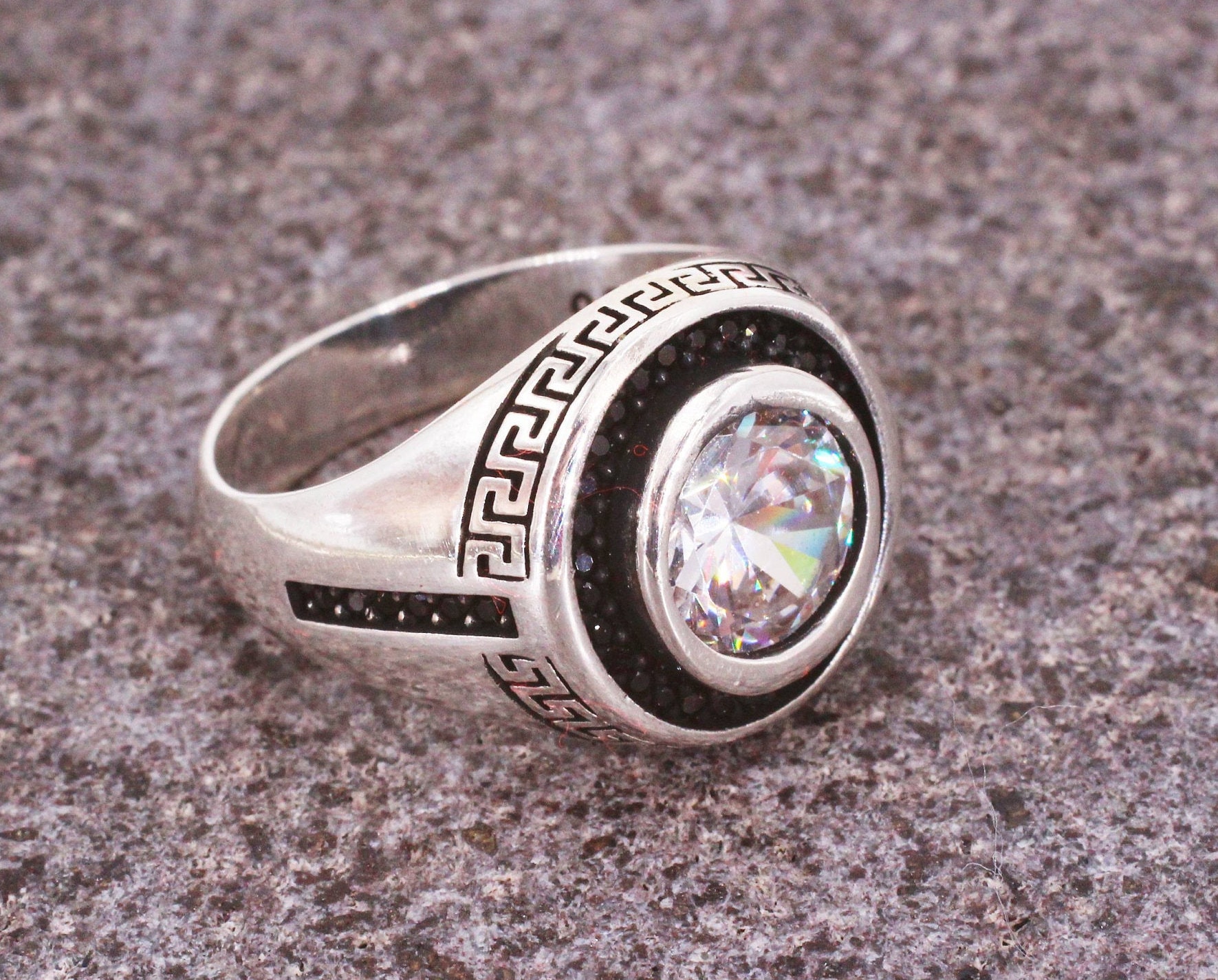 sterling Silber 925 Herren Ring, Onyx Runder Zirkon Geschenk Für Ihn, Schmuck, Signet Ring von AuthenticDesignArt