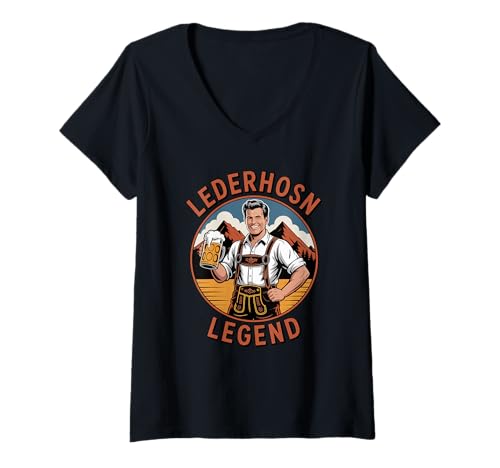 Damen Lederhosen-Legende Oktoberfest Bierspaß Saufen T-Shirt mit V-Ausschnitt Damen Lederhosen-Legende Oktoberfest Bierspaß Saufen T-Shirt mit V-Ausschnitt von Authentische bayerische Alpenabenteuer-Bekleidung