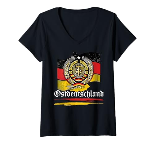 Damen Ostdeutschland Stolz Retro Erbe Traditionen Grafik T-Shirt mit V-Ausschnitt von Authentisches Ostdeutschland Design Für Deutsche