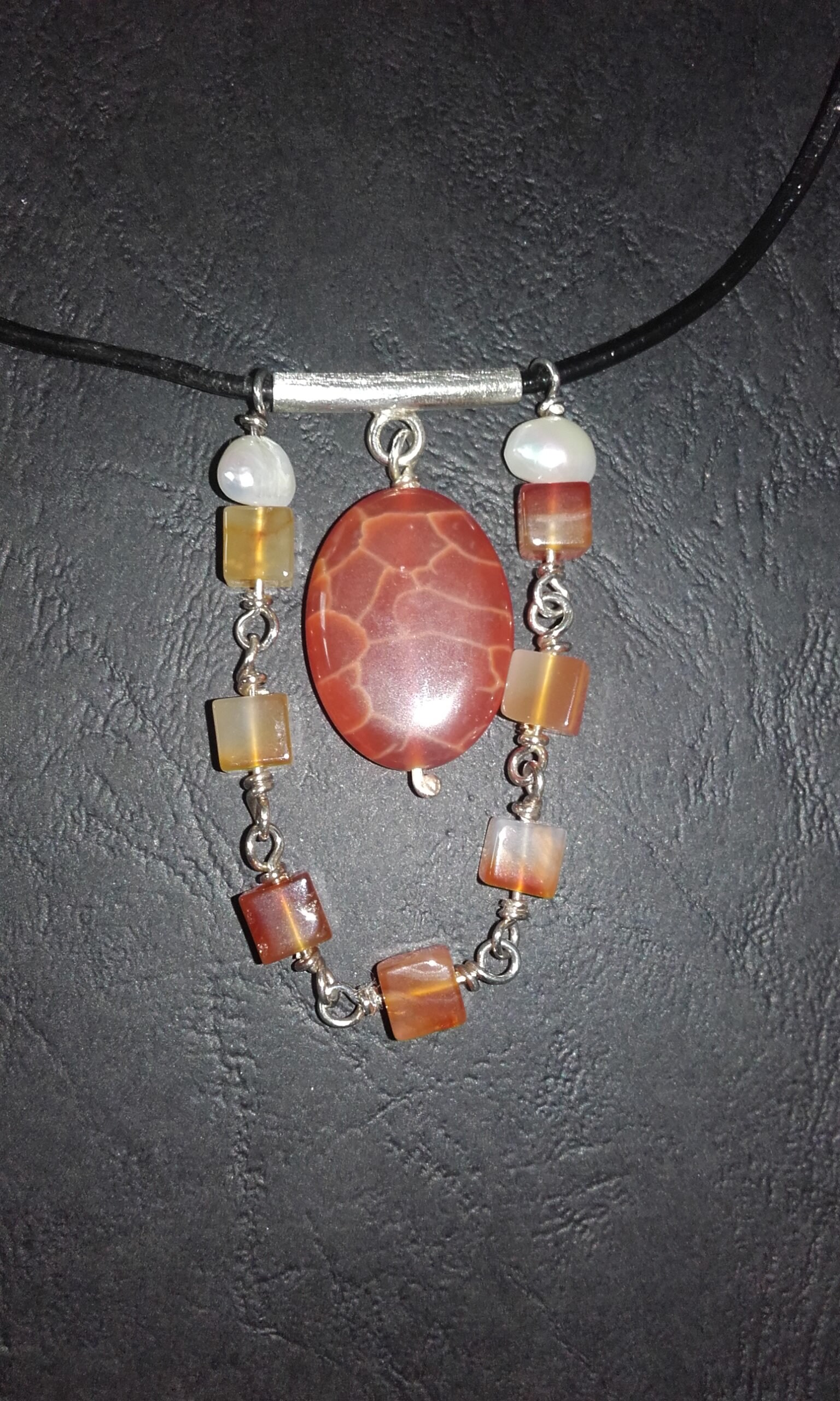 Ledercollier in Silber 925 - Achat - Carneol-Perle von AuthierSusanne