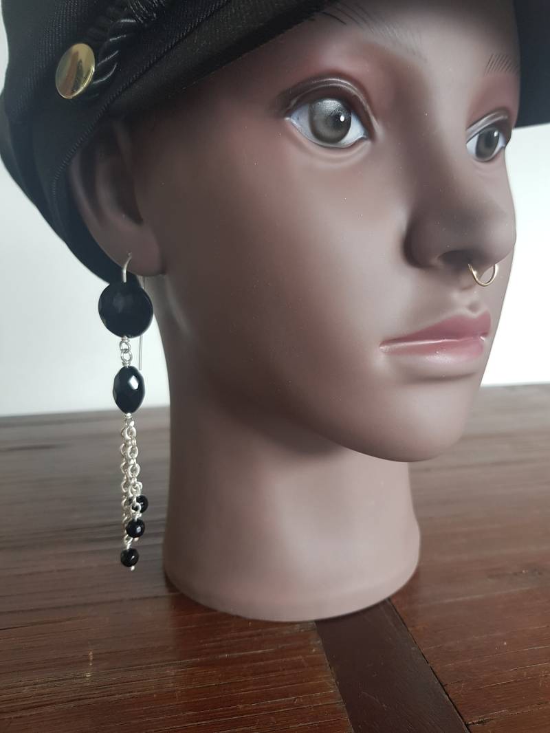 Onyx Earring, Hanging Earrings, Statement Onyx Earrings Customizable 925 Sterling Silver With & Initials von AuthierSusanne