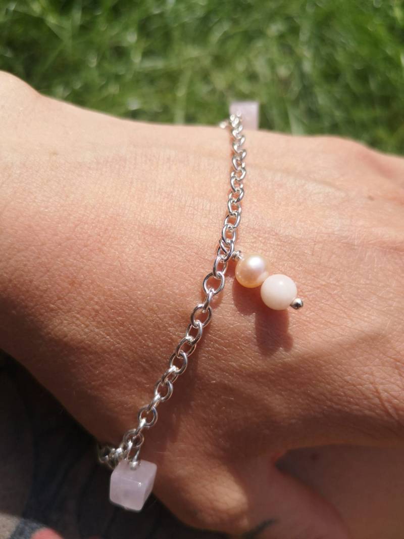 Pink Opal Bracelet, Gemstone Bracelet, Rose Quartz Jewelry, Elevate Your Style With A Stunning Sterling Silver & Bracelet von AuthierSusanne