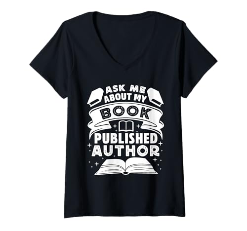 Damen Fragen Sie Mich nach Meinem Buchdesign T-Shirt mit V-Ausschnitt Damen Fragen Sie Mich nach Meinem Buchdesign T-Shirt mit V-Ausschnitt von Author Pride Designs