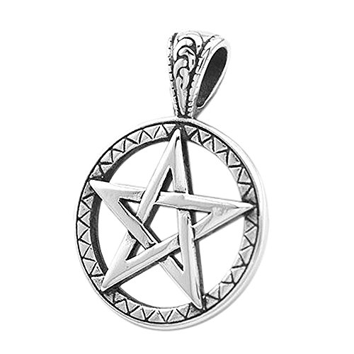 Anhänger Pentagramm Stern Edelstahl Halskette Lederkette Kugelkette Gothic Damen Herren Silber-nur-anhänger von Autiga