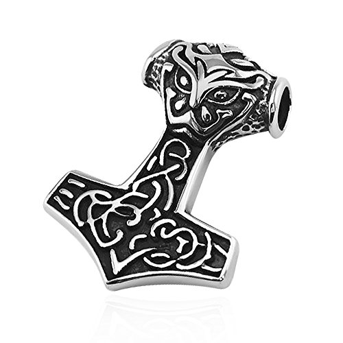 Anhänger Thors Hammer Wikinger Keltisch Edelstahl Halskette Lederkette Kugelkette Gothic Herren Damen Silber-nur-anhänger von Autiga