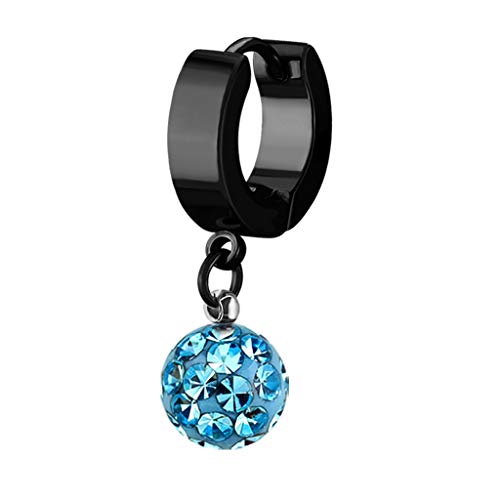 Autiga® Damen Creole Kreole Klappcreole Edelstahl Shamballa Anhänger Helix Huggie Ohr-Piercing schwarz-aquamarin von Autiga
