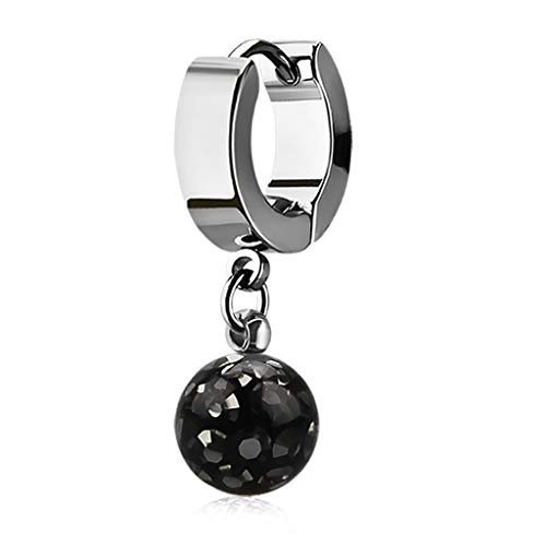 Autiga® Damen Creole Kreole Klappcreole Edelstahl Shamballa Anhänger Helix Huggie Ohr-Piercing silber-schwarz von Autiga