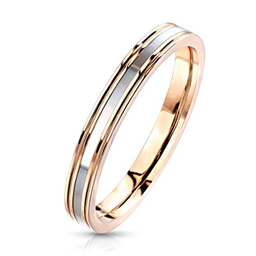 Autiga® Damen Ring Edelstahl Perlmutt-Inlay Herren Bandring roségold 49 - Ø 15,70 mm von Autiga