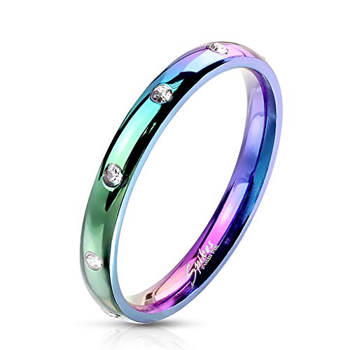 Autiga® Damen Ring Edelstahl Zirkonia Kristalle Herren Stapelring Bandring rainbow 59 - Ø 18,95 mm von Autiga