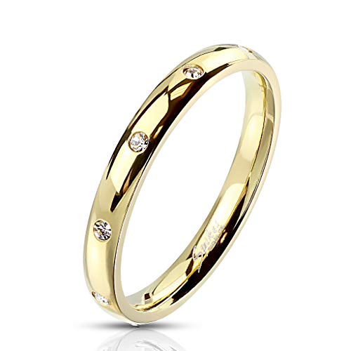 Autiga® Damen Ring Edelstahl Zirkonia Kristalle Herren Stapelring Bandring gold 59 - Ø 18,95 mm von Autiga