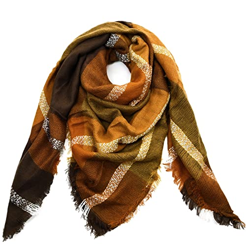 Autiga® Damen Schaltuch Winter Strickschal kariert Karo XXL Wollschal Oversized Quadratisch Winterschal braun unisize von Autiga