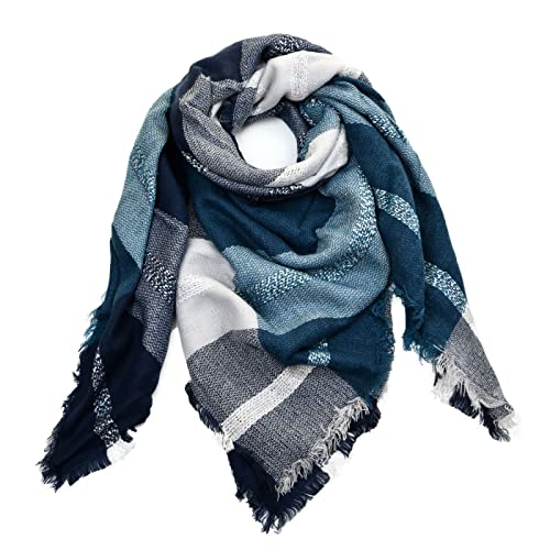 Autiga® Damen Schaltuch Winter Strickschal kariert Karo XXL Wollschal Oversized Quadratisch Winterschal petrol unisize von Autiga