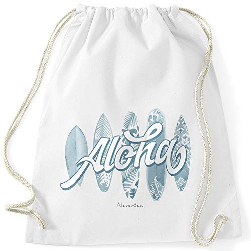 Autiga® Turnbeutel Aloha Surf Boards Hawaii Surfing Summer Hipster Beutel Tasche Gymsac weiß unisize von Autiga