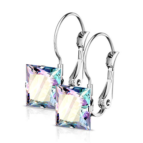 Autiga® edle Damen Edelstahl Ohrstecker Ohrringe Ohrhänger Quadratisch silber-aurora-borealis von Autiga