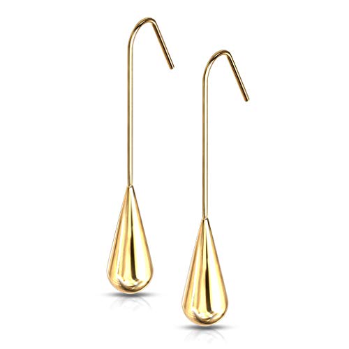Autiga® edle Damen Edelstahl Ohrstecker Ohrringe Ohrhänger Tropfen Träne lang gold von Autiga