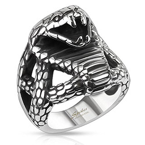 Autiga Cobra Ring Schlange Edelstahl Massiv Biker Gothic Silber Herren Männer Silber 64 - Ø 20,57 mm von Autiga