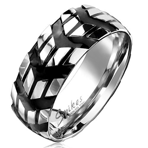 Autiga cooler Edelstahl Ring Pfeil Winkel Reifen-Profil Herren Damen schwarz 59 - Ø 18,95 mm von Autiga