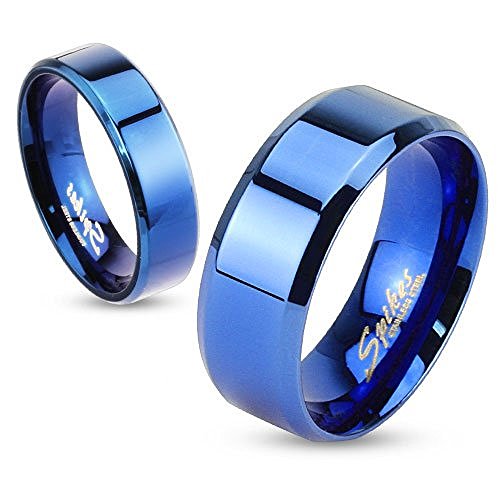 Autiga Damen Herren Ring Edelstahl Partnerring Ehering Verlobungsring Bandring blau 62 - Ø 19,76 mm 8 mm von Autiga