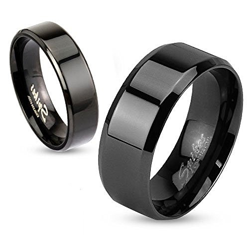 Autiga Damen Herren Ring Edelstahl Partnerring Ehering Verlobungsring Bandring schwarz 49 - Ø 15,70 mm 6 mm von Autiga