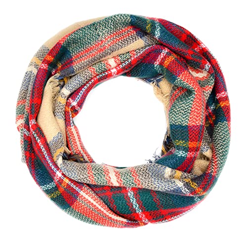 Autiga Damen Loop Winterschal Strickschal Karo Schal Schlauchschal blau-grün unisize von Autiga