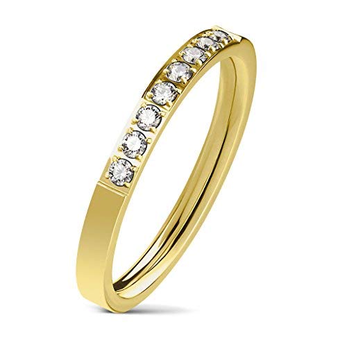 Autiga Damen Ring Edelstahl Partnerring Ehering Zirkonia Kristalle Gold 49 - Ø 15,70 mm von Autiga