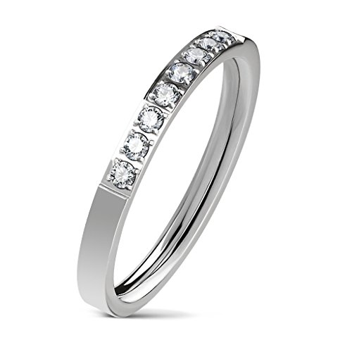 Autiga Damen Ring Edelstahl Partnerring Ehering Zirkonia Kristalle silber 54 - Ø 17,32 mm von Autiga