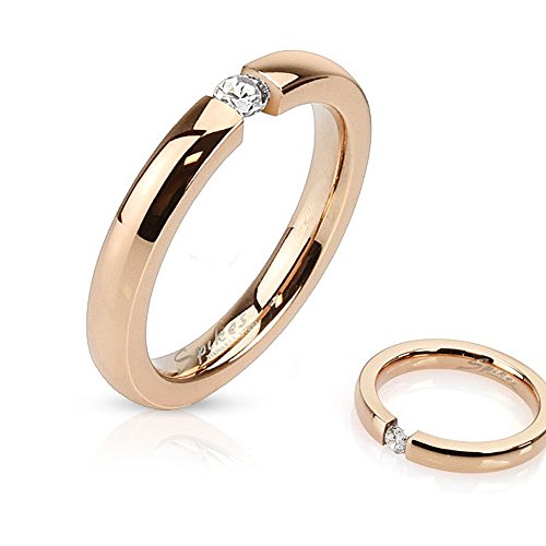 Autiga Damen Ring Edelstahl Zirkonia Kristall Partnerring Ehering Verlobungsring Rosé rose-gold 49 - Ø 15,70 mm von Autiga