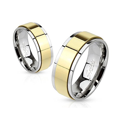 Autiga Herren Damen Edelstahl Ring Drehring Spinner Spinning Schwarz Gold Blau IP Gold-Silber 57 - Ø 18,14 mm 6 mm von Autiga