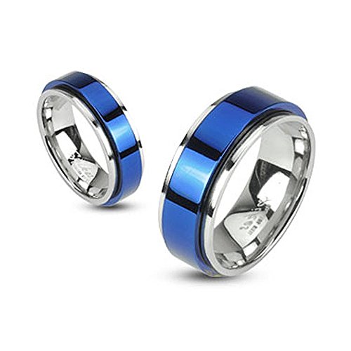 Autiga Herren Damen Edelstahl Ring Drehring Spinner Spinning Schwarz Gold Blau IP blau-silber 49 - Ø 15,70 mm 6 mm von Autiga