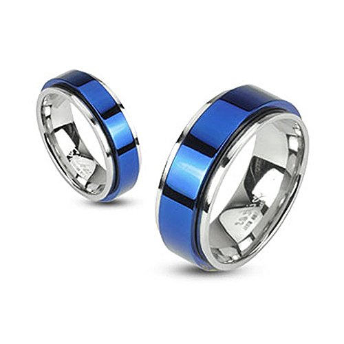 Autiga Herren Damen Edelstahl Ring Drehring Spinner Spinning Schwarz Gold Blau IP blau-silber 64 - Ø 20,57 mm 8 mm von Autiga